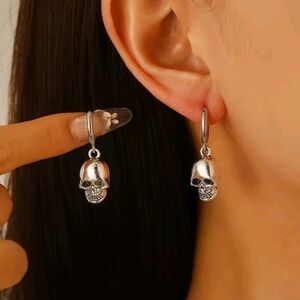 Silver Skull Drop Earrings